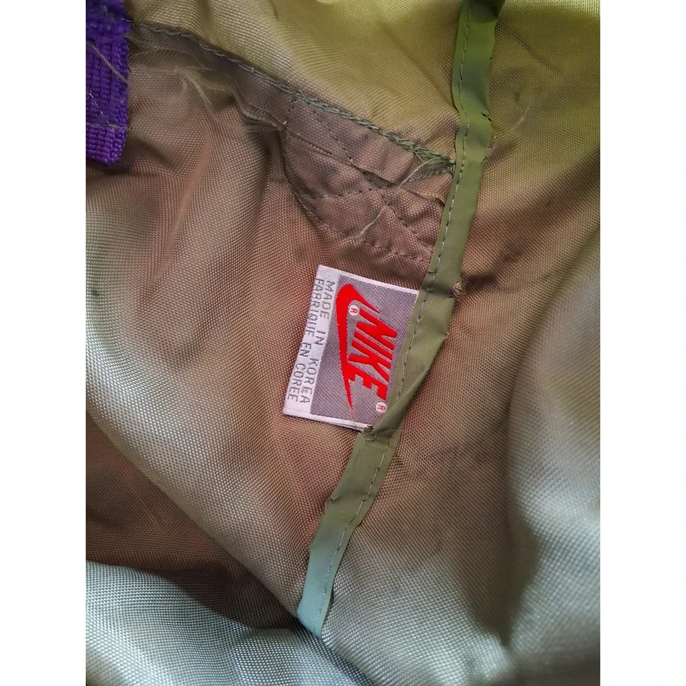 Vintage Nike Duffel Bag Olive Green Purple Red Swoosh Gym Travel Bag Made Korea